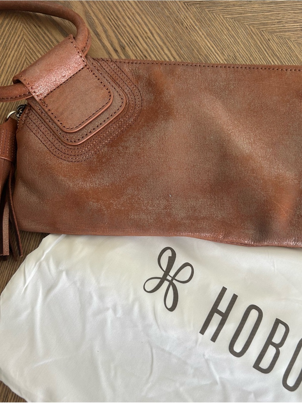 HOBO Brown Leather Hobo Bag with Tassel Detail